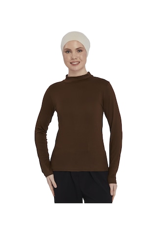 Kadın Organik Uzun Kollu Balıkçı Yakalı Body Çikolata