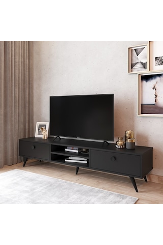 Robinhome Robin Home Arya Tv Ünitesi Ahşap Ayak, 2Çekmece, Siyah Ar5-332