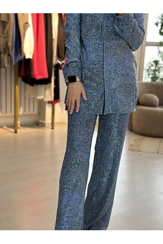 Touche Denim Efektli Payet Pantolon Mavi