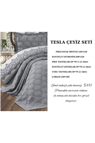 Goldroom Tesla Şünil Nakışlı Çeyiz Seti 9 Parça Gri