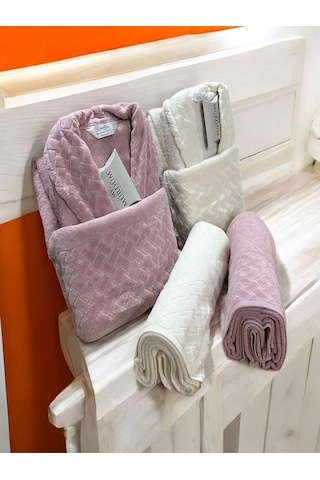 Banyo Çeyiz Seti, %100 Pamuk Bornoz Takımı, 8 Parça Aile Bornoz Seti, Havlu & Havlu Seti Pembe-krem Pembe