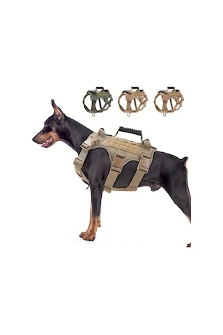 Honeybeeshop Khaki Xl Dayanıklı Köpek Taktik Tasması Rahat Göğüs Kayışı İle Ayarlanabilir Eğitim Donanımı Altın