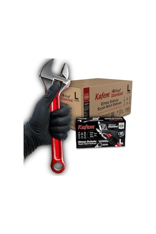 Kafem Prof Dia Ekstra Kalın Siyah Nitril Eldiven Elmas Dokulu L 50 Adet X 20 Paket - Koli