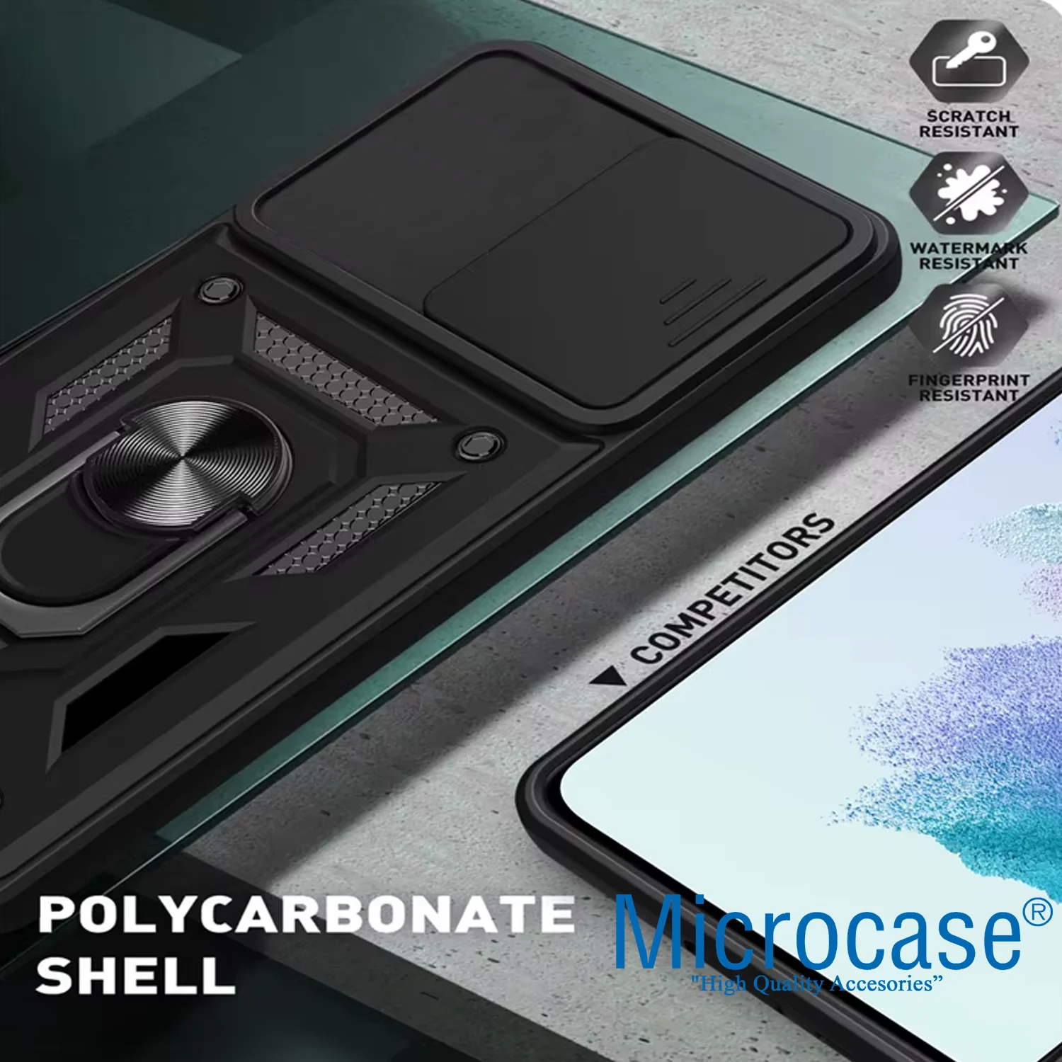 Microcase Xiaomi 17t İle Uyumlu Qubec Serisi Kamera Kapaklı Yüzük Standlı Kılıf-al5117