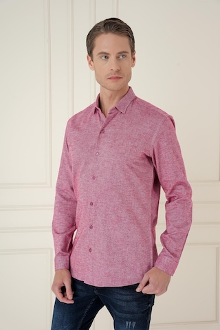 Efor Slim Fit Dokulu %100 Pamuk Bordo Gömlek G 1584 Bordo