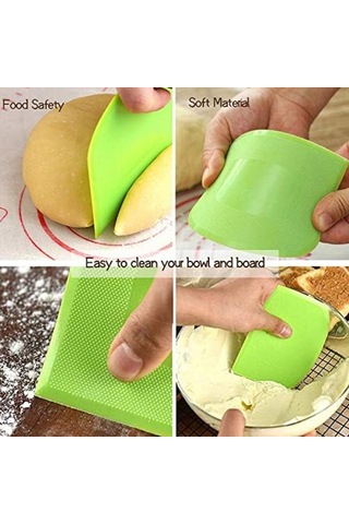 Fosenze Hessenwood Hamur Karıştırıcı Seti: 2 Paslanmaz Çelik Karıştırıcı + 2 Pizza/sourdough Hamur Spatulas Ahşap + Yeşil Gümüş