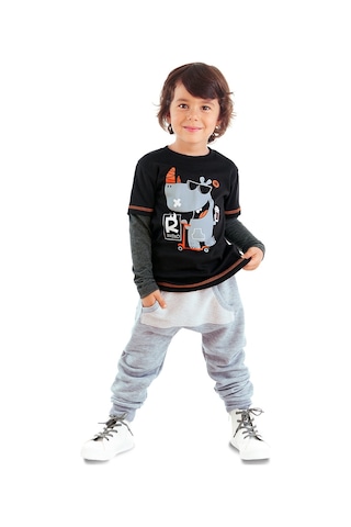Denokids Rhino Erkek Çocuk Siyah T-shirt Eşofman Altı Takım Siyah