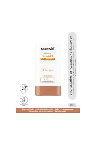 Dermokil Bronze Shimmer Face&Body Bronzlaştırıcı Stick Güneş Kremi SPF30 20 ML