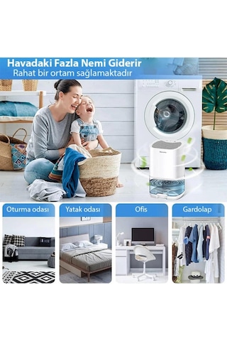Coofbe Led Işıklı Otomatik Banyo Mutfak Oda Dolap 1000ml Nem Alma Cihazı Mantar Rutubet Nem Önleyici Beyaz