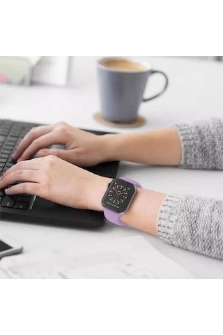 Wozlo Apple Uyumlu iOS Watch 1, 2, 3, 4, 5, 6, 7, 8, Se Silikon Kordon Kayış - S-m Beden 38/40/41mm - Lavanta