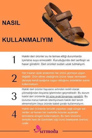 Sermoda Hakiki Gerçek Deri Cırtlı Erkek Sandalet Şırıngıl Taba