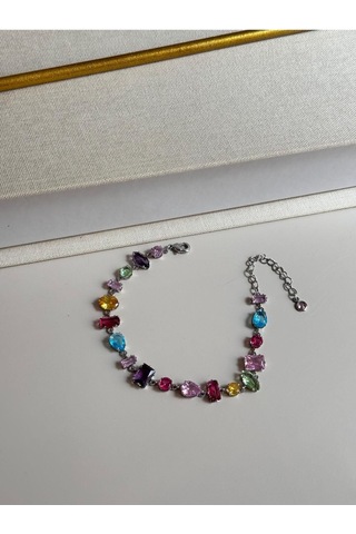 Renkli Taşlı Renk Kadın Bileklik Işıltılı Zarif Model Çok Renkli