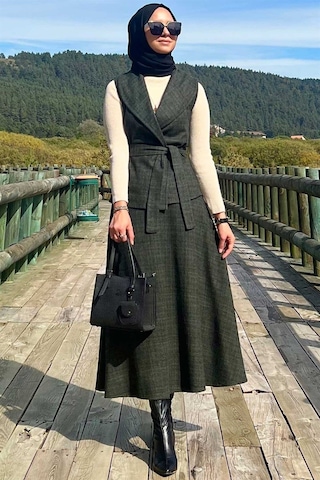 Azize Etek Yelek Takım Haki Çok Renkli