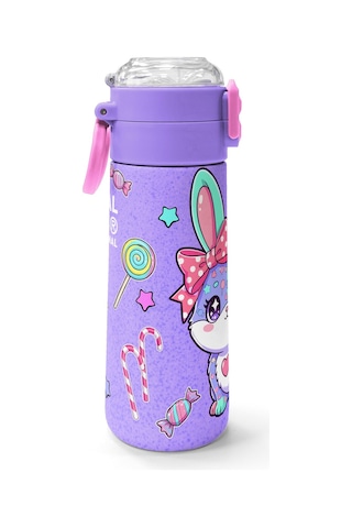 Coral High Kids Milka Su Yeşili Tavşan Desenli Pipetli Ve Direkt İçim Çelik Termos 500 Ml 38137 Lila