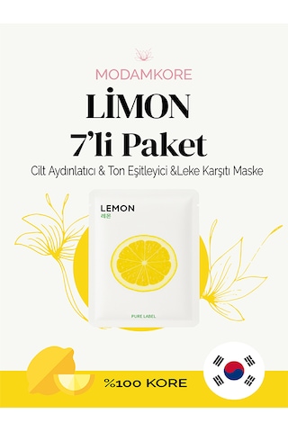 Modamkore 7'li Paket Limonlu Kore Yüz Maskesi C Vitamini Cilt Aydınlatıcı