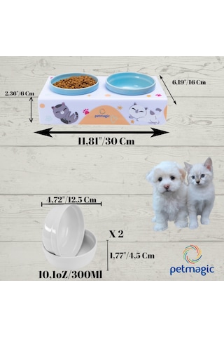 Petmagic Akrilik Pleksi Evcil Hayvan Renkli Seramik Kaseli Kedi Köpek Mama Su Kabı Kedi
