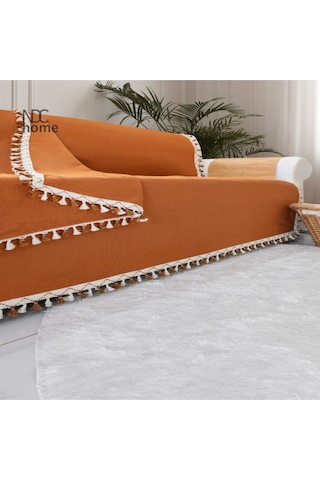 Dnc Home Tekstil Ndchome Premium Keten Tarçın Ponponlu Koltuk Örtüsü 170 X 220