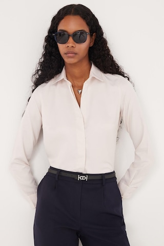Tudors Kadın Slim Fit Dar Kesim Vucüda Oturan Uzun Kollu Gizli Düğme Detaylı Taş Basic Gömlek-35558 Taş
