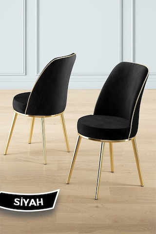 Canisa Prah Serisi 90x160 Lak Panel Antrasit Ironi Gold Ayak Masa Takımı 6 Siyah Sandalye Siyah Mermer Desen Masa Sandalyeler Siyah