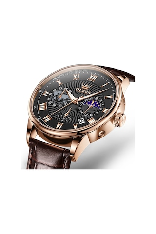 Olevs 2893 Erkekler Çok Fonksiyonlu İş Kuvars Saati Kahverengi + Siyah