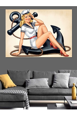 Demir Çapalı Pin-up Kadın Dekoratif Kanvas - Mdf Ahşap Tablo