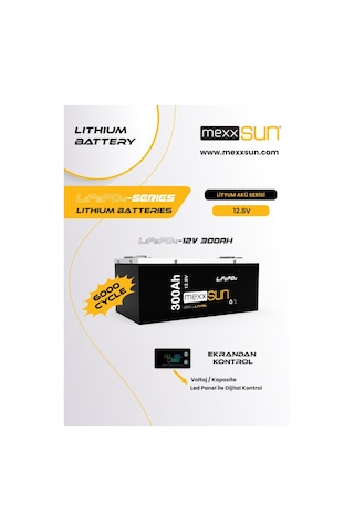 Mexxsun - İnges 12 Volt 300 Amper Lityum Akü - 3.84 Kwh Lifepo4 Batarya - 12.8 Volt