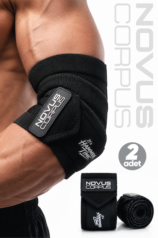 Fitness Dirsek Sargısı Sakatlık Önleyici Destekleyici Spor Dirseklik Elbow Wraps Crossfit Bandajı - 2 Adet - Siyah Desen