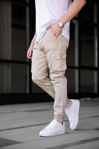 Kargo Cepli Gabardin Kumaş Bej Renk Erkek Pantolon-1798 Bej