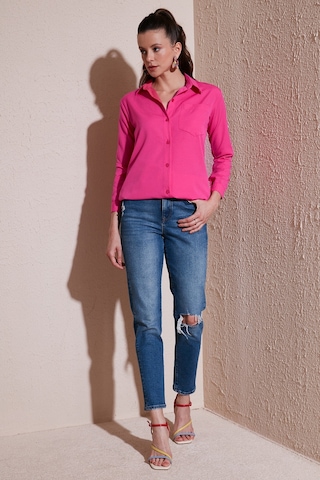 Lela Pamuklu Regular Fit Tek Cepli Bayan Gömlek 4613001 Fuşya