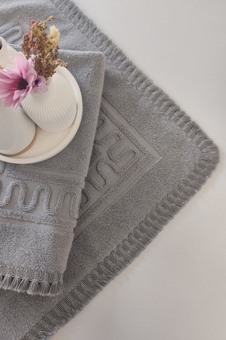 2'li Püsküllü Ayak Havlusu-%100 Pamuk-50x70 Cm-gri Gri