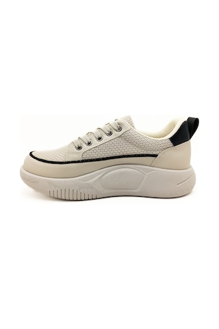 Gdt Ayakkabı Bej Bağcıklı Fileli Hava Alır Kalın Taban 36-37-38-39-40 Numara Kadın Sneaker Bej