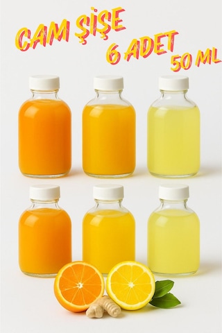 Rotanev 6 Adet Cam 50 ML Mini Shot Ginger Detox Şişe Plastik Sızdırmaz Kapaklı Kolonya Koku Süs Küçük Şişe