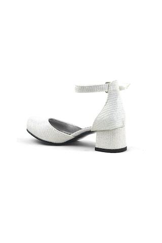 Hapshoe Kırık Beyaz Simli Kalın Topuklu Kız Çocuk Topuklu Ayakkabı Ekru