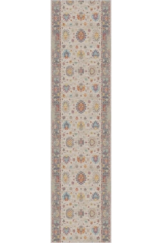 Kaymaz Taban Makinede Yıkanabilir Vintage Kesme Yolluk Ar663, Bej, 80 X 300 Çok Renkli