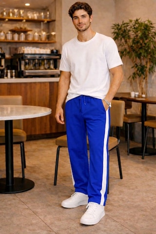 Tarz Cool Erkek Saks Şeritli Eşofman Altı Bağcıklı Baggy Rahat Kesim Günlük Spor Pantolon Saks