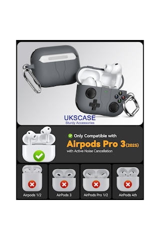 Apple Uyumlu AirPods Pro 3 Oyun Kolu Tasarım Silikon Kılıf Siyah