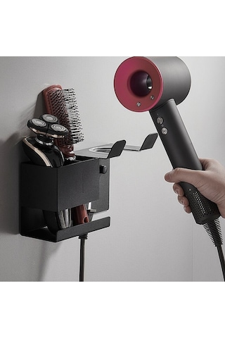 Lichen Saç Kurutma Makinesi Saklama Rafı, Banyo Lavabosu, Banyo Siyah