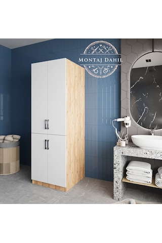 Venedik Çamaşır Ve Kurutma Makinesi Dolabı Banyo Dolabı Çam Beyaz Çam - Beyaz