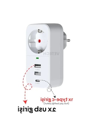 Akım Korumalı Usb Ve Type-c Girişli Priz 0