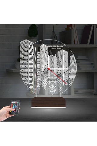 Luvivia Emlak İnşaat Mühendis Tasarım Kişiye Özel Saatli 3d Lamba - Masa Gece Lambası Şeffaf