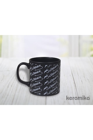 Keramika Kupa Silindirik 10 Cm Mat Siyah Kemal Ataturk Imza