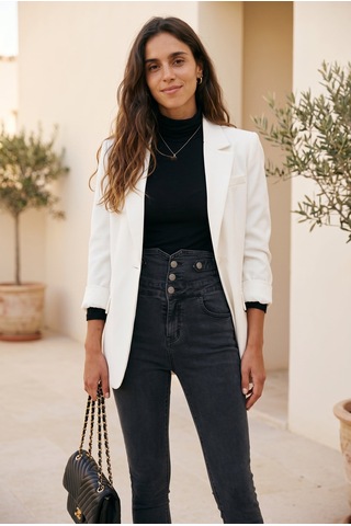 Soulshae Siyah Yüksek Bel Düğmeli Denim Pantolon