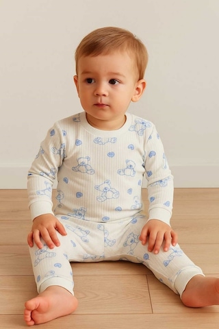Aden Kids Raporlu Kumaş Desenli Çocuk Pijama Takımı Buz Mavi