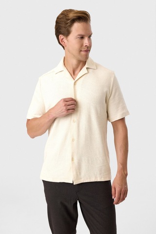 Backandbond Ekru Relaxed Fit Küba Yaka Örme Gömlek Bej