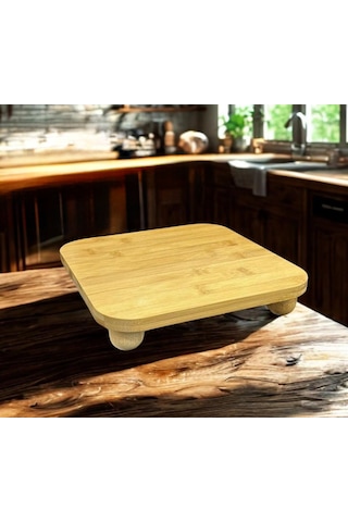 Bambu Top Ayaklı Kare Sunum Ve Kesim Panosu Bambu