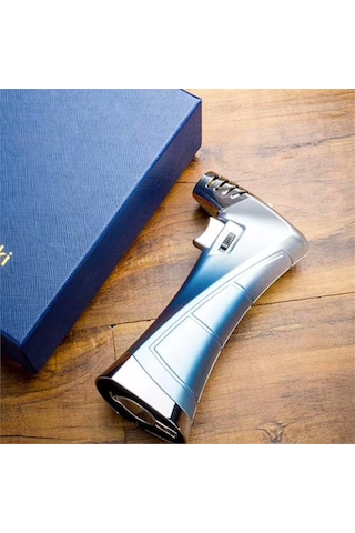 Lubinski New Design Çok Fonksiyonlu Tek Torch Büyük Masa Tipi Puro Çakmağı Blue Ice Lb-120