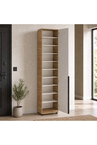 Porto 10 Bölmeli Tek Kapaklı Aynalı Vestiyer - Florida Meşe/vizon 47x210x34 Cm Meşe / Vizon