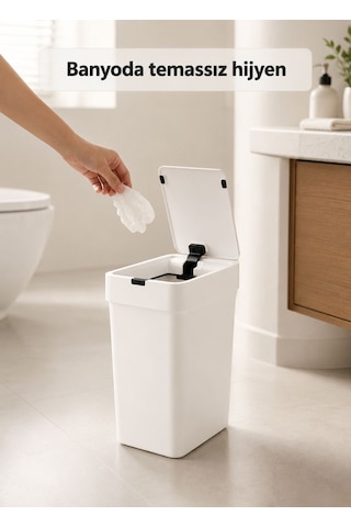 Slim Sensörlü Akıllı Çöp Kovası 9 L - Dar Alan İçin Otomatik Banyo Mutfak Çöp Kutusu Beyaz
