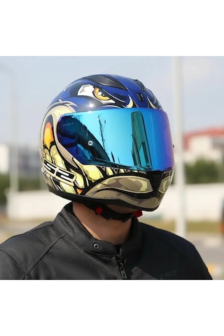 Ls2 Rapıd 2 Spox Mavi-gri Kask Gökkuşağı Vizör + Şeffaf Vizör Çok Renkli