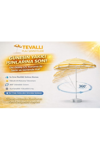 360 Dönebilen Plaj Şemsiyesi Uv Korumalı Su İtici Solmaz Kumaş 190 Gr Dokuma Polyester -sarı